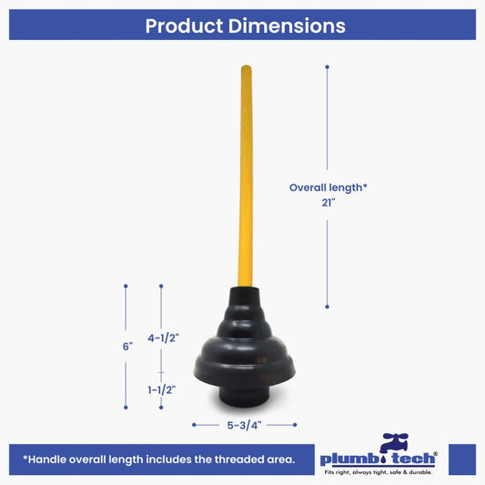 5-3/4" Heavy Duty Toilet Plunger with 21" Handle
