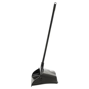 Rubbermaid Commercial Products Dustpan with Long Handle Plastic Black Compatible with Any Broom for Lobby/Restaurant/Office/Home/Dog Pooper Scooper 12.50" Wide