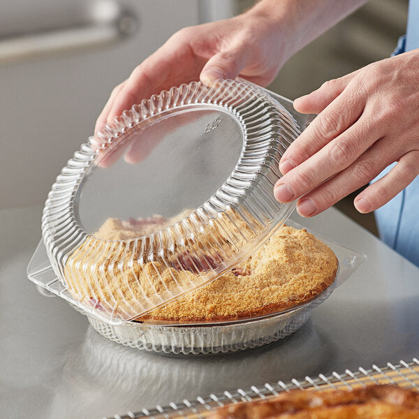 Choice 8" Clear Hinged Pie Container with Low Dome Lid