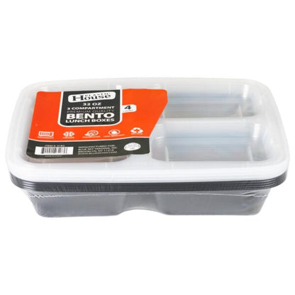 Bento 32oz 3 Compartment Lunch Boxes (4 Count)