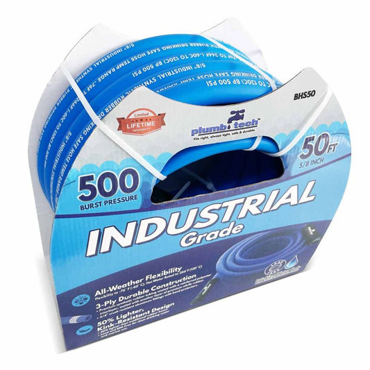 5/8" x 50' Industrial Grade Dual-Purpose Blue Synthetic Rubber Hose, BPA Free for Safe Drinking, 500 PSI Burst Pressure