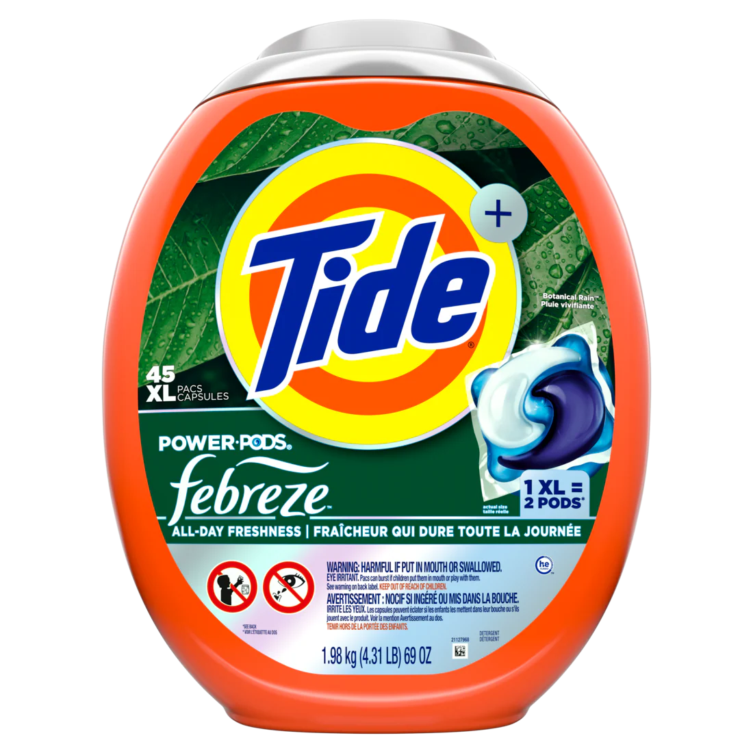 Tide Power Pods with Febreze Laundry Detergent Pacs Botanical Rain Scent All-Day Freshness - 45ct