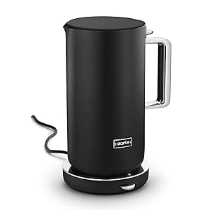Aarke Stainless Steel Kettle - Perfect for Coffee and Tea Maker Enthusiasts, Non-Drip Spout, Double-Wall Construction, Dry Boil Protection, Heat-Safe Handle, LED Cool-Down Indicator, 1.2L (Black)
