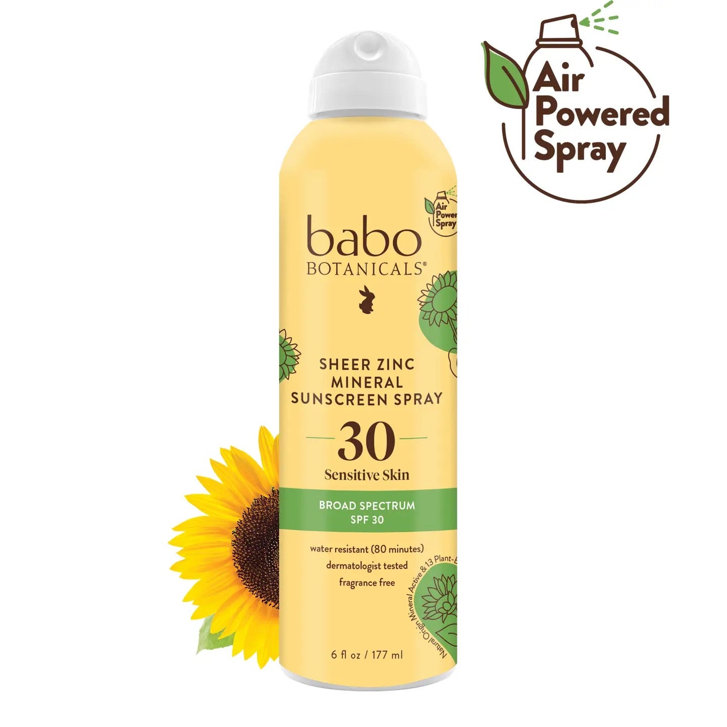 Babo Botanicals Sheer Zinc Mineral Sunscreen Spray SPF 30 (6 oz) Air Powered Spray (Non-Flammable) Sun Protection
