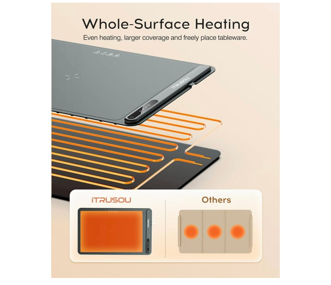 Flex plate flexible electric food warmer 15 x 24” Electric Warming Tray - Full Surface Heating,Rollable & Portable,Premium Silicone Nano-Material,3 Temperature Settings,Auto Shut-Off -Versatile Food Warmer for Gatherings,Parties,Everyday Use