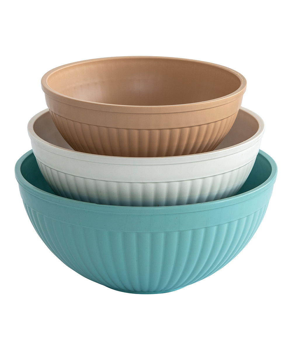 Three-piece prep and serve mixing bowl set