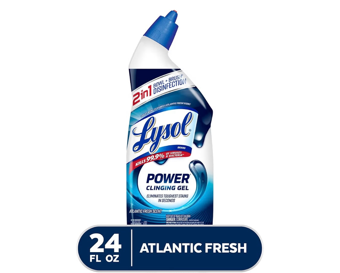 Lysol Power Toilet Bowl Cleaner Gel, For Cleaning and Disinfecting, Stain Removal, 24oz