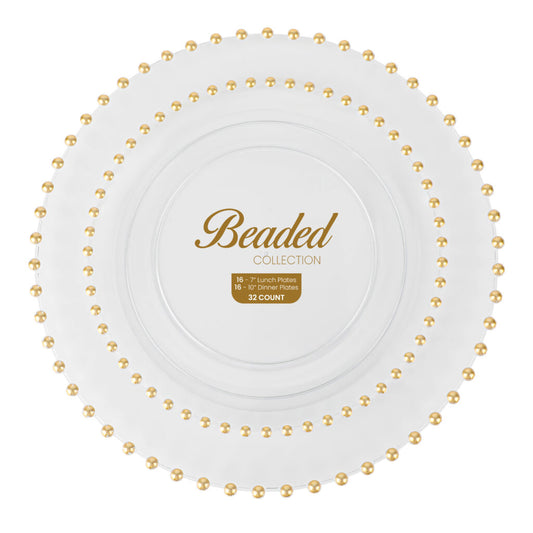 Beaded Collection Combo Clear/Gold 7″ & 10″ Plates (32 Count)