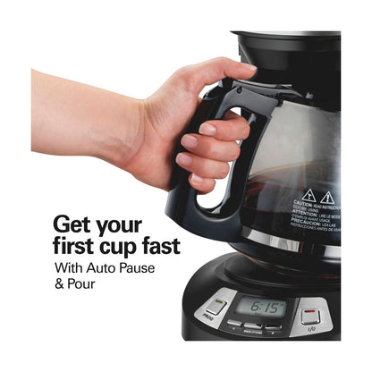 Hamilton Beach 12 Cup Programmable Coffee Maker Black 46290: Drip Coffee Machine, Nonstick Hot Plate, Brew Pause