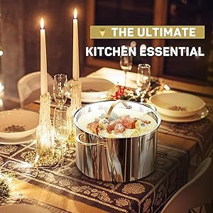 Ciwete 8 Quart Stock Pot, 3 Ply Whole Clad Stainless Steel Stock Pot, 8 QT Cooking Pot with Lid, Induction Pot for Cooking, 18/10 Stainless Steel Cookware Stockpots Oven, Gas and Dishwasher Safe