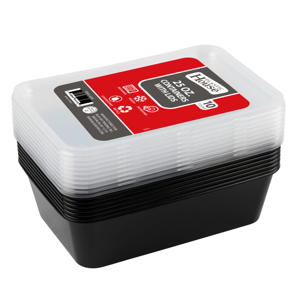 Rectangle Containers 25oz Black (10 Count)