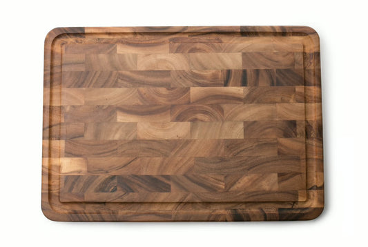 LARGE END GRAIN PREP BOARD WITH JUICE CHANNEL, ACACIA WOOD