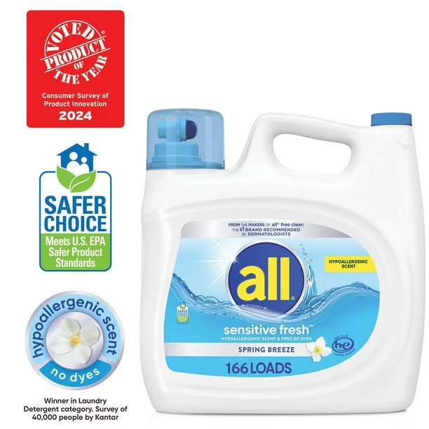 all Liquid Laundry Detergent, Sensitive Fresh, 208 Ounce, 166 Loads