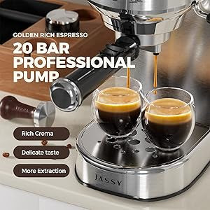 JASSY Espresso Coffee Makers 20 Bar Cappuccino Machines with Milk Frother for Espresso/Cappuccino/Latte/Mocha for Home Brewing with 35 oz Removable Water Tank/Full Stainless Steel /1450W