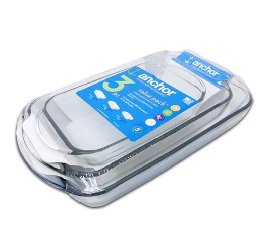 ANCHOR HOCKING 3pc Glass BAKE SET 1Q-2Q-3Q