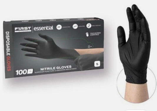 First Glove size Small Black Nitrile Light Industrial Disposable Gloves 3.5 Mil, Latex Free