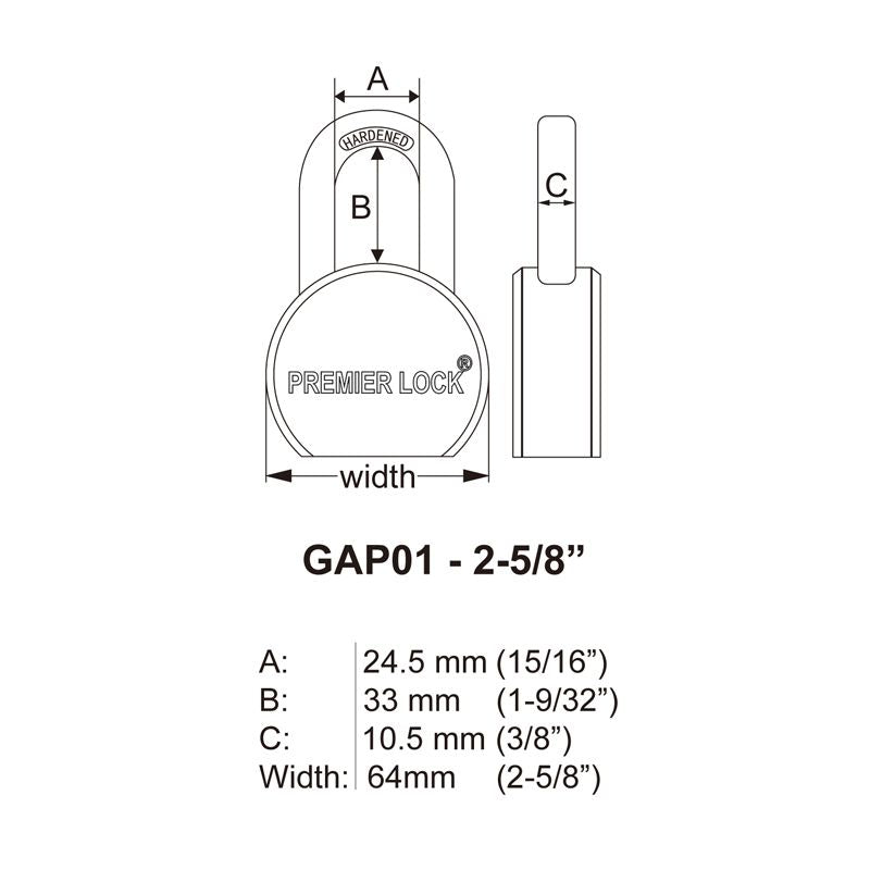 2-5/8" Solid Steel Commercial Gate Keyed Padlock with Short Shackle and 3 Keys-Carded