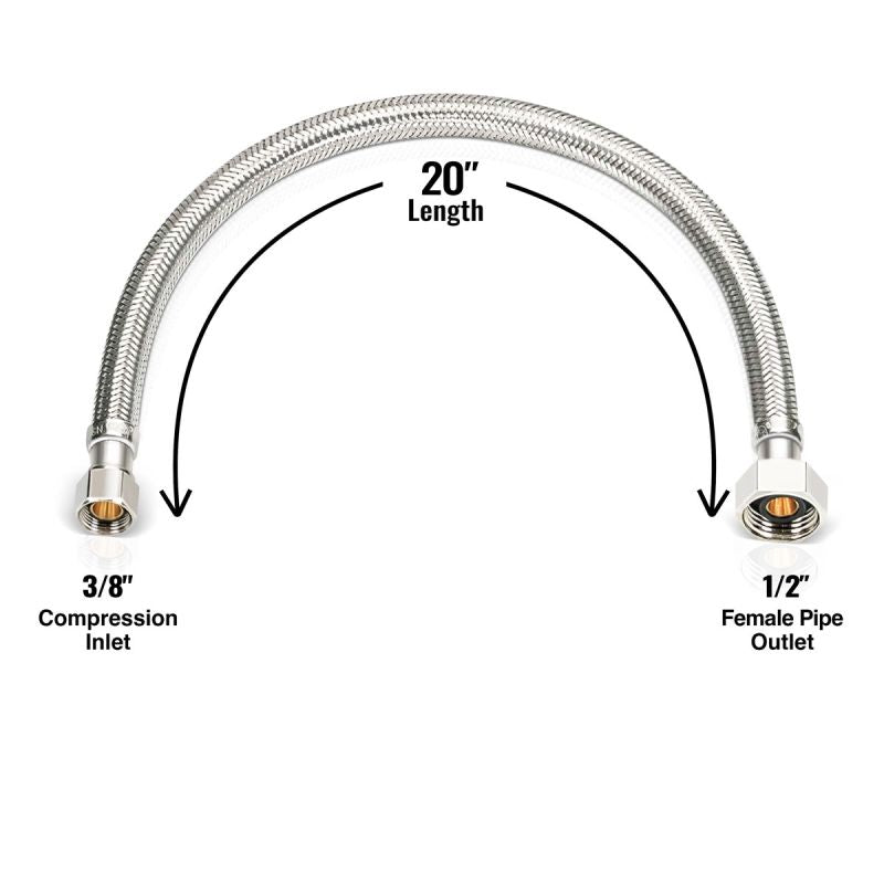Faucet Supply Line Connector 20" x 3/8" OD x 1/2" FPT