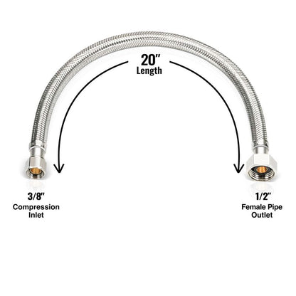 Faucet Supply Line Connector 20" x 3/8" OD x 1/2" FPT