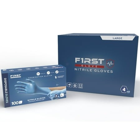 First Core Nitrile Gloves Blue size  Large 100pk