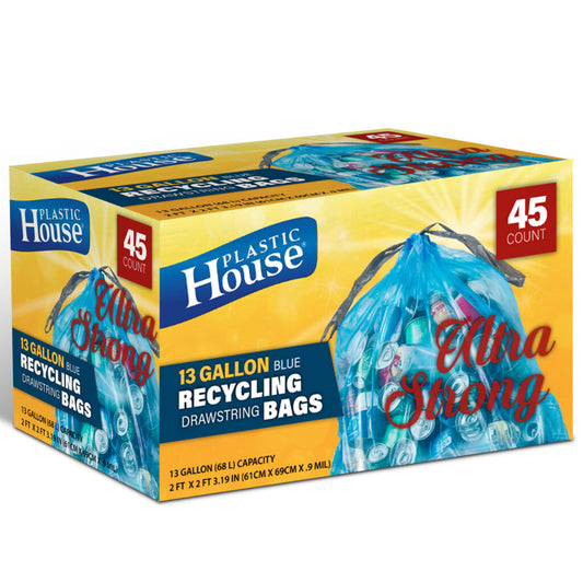 13 Gal Blue Drawstring Recycling Garbage Bags (45 Count)