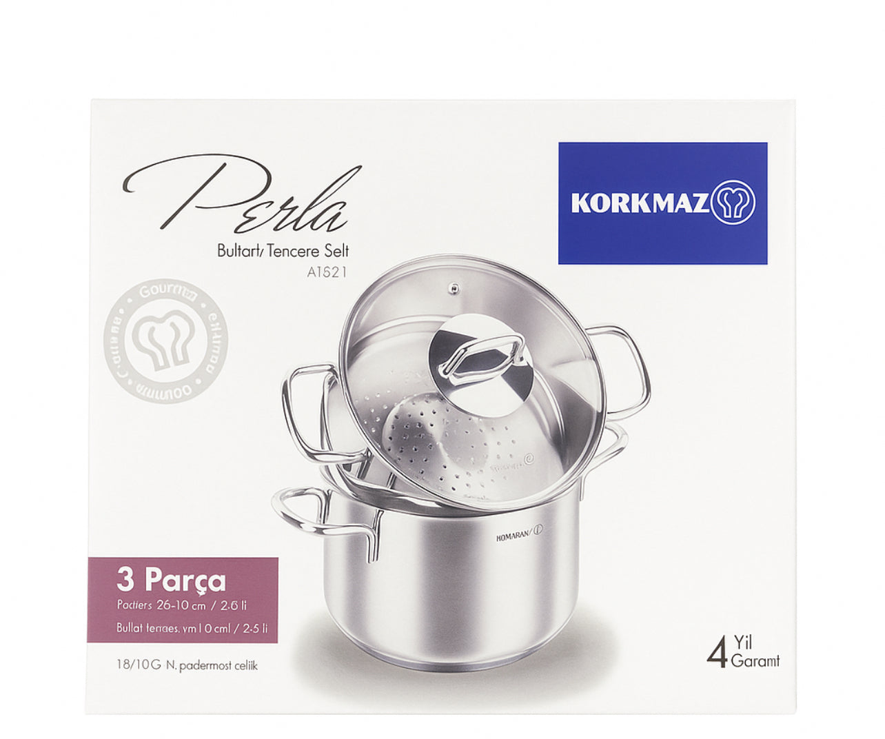 Korkmaz steamer set stainless steel three-piece 81521