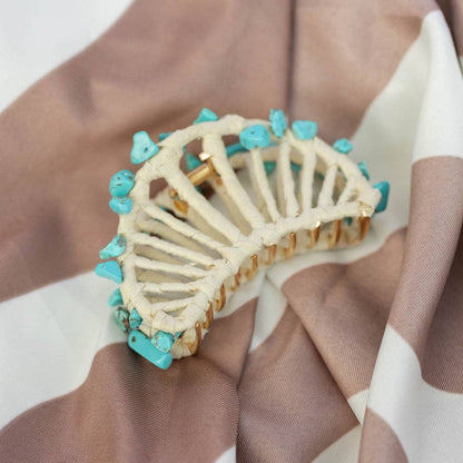 Raffia Seashell Hair Clip | Large Teal Claw Clip | New