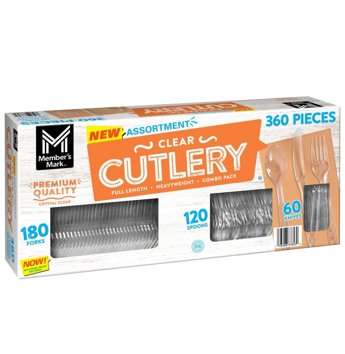 Member's Mark Clear Cutlery Combo Pack, Forks, Knives, Spoons (360 ct.)