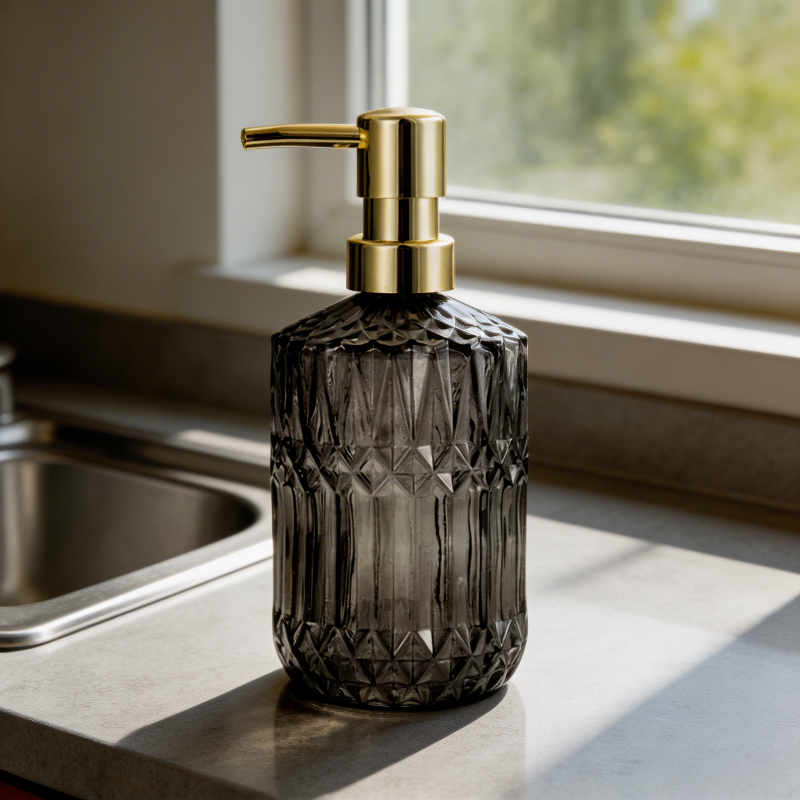 Facet Glass Soap Dispenser: Grey