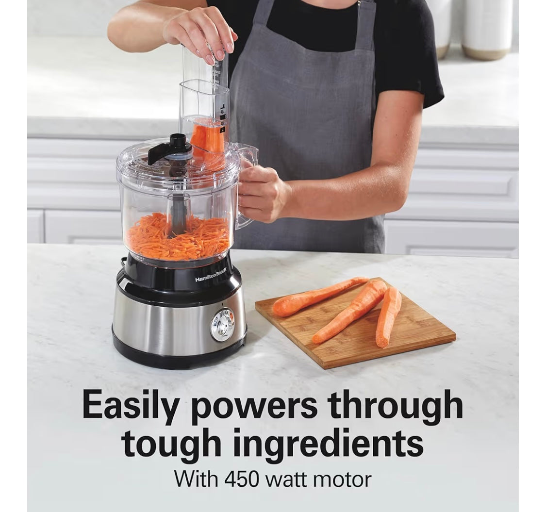 Hamilton Beach Food Processor & Vegetable Chopper for Slicing, Shredding, Mincing, and Puree, 10 Cups + Easy Clean Bowl Scraper, Black and Stainless Steel (70730)