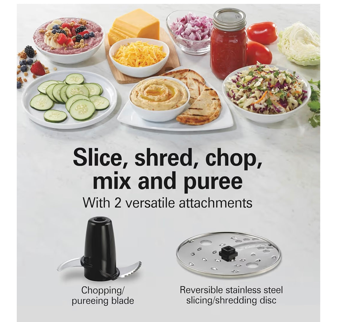 Hamilton Beach Food Processor & Vegetable Chopper for Slicing, Shredding, Mincing, and Puree, 10 Cups + Easy Clean Bowl Scraper, Black and Stainless Steel (70730)