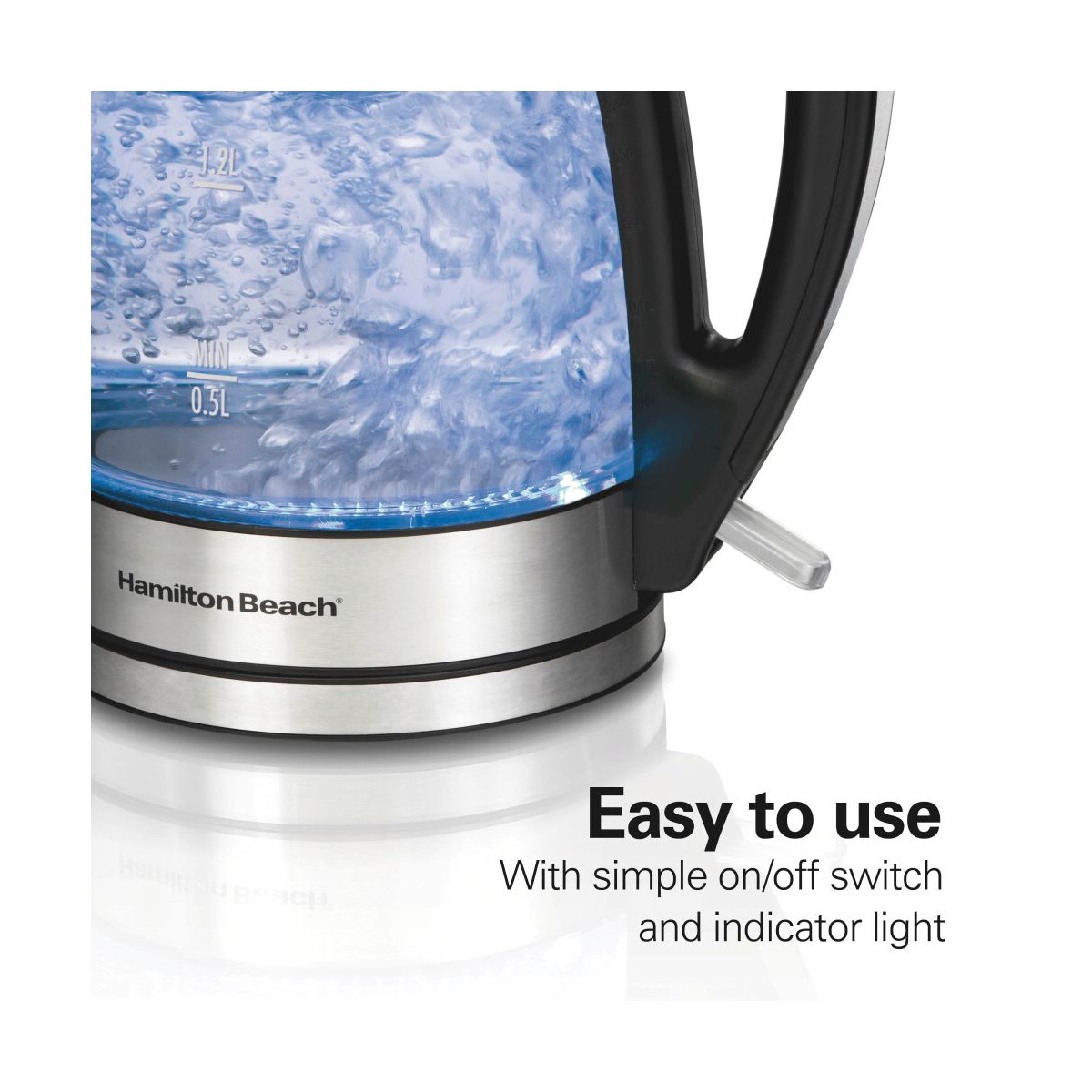 Hamilton Beach 1.7L Illuminated Glass Kettle - 40869: Electric Water Boiler, Overheat Protection, Cordless, LED Indicator