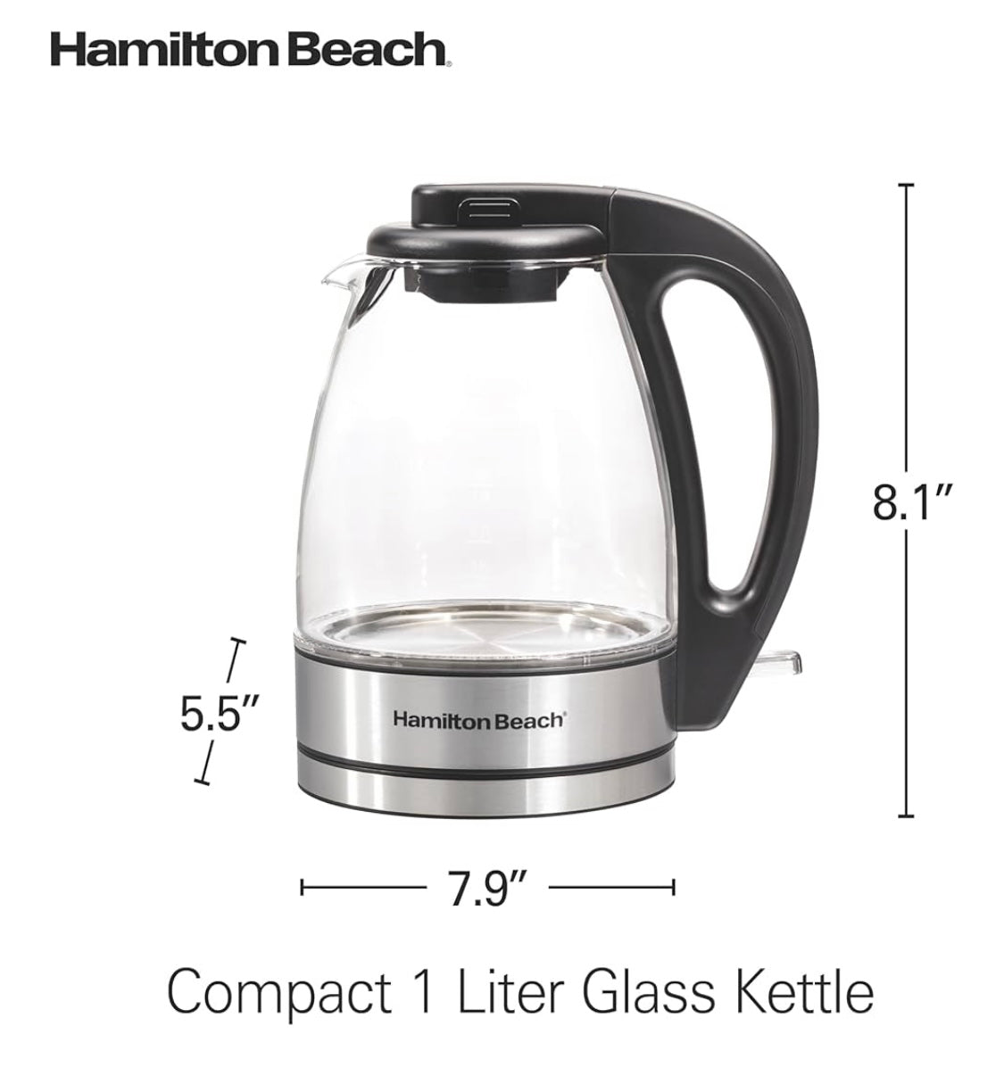 Hamilton Beach Glass Electric Tea Kettle, Water Boiler & Heater, 1 Liter, 1500 Watts for Fast Boiling, BPA Free, Cordless Serving, Auto-Shutoff & Boil-Dry Protection, Soft Blue LED