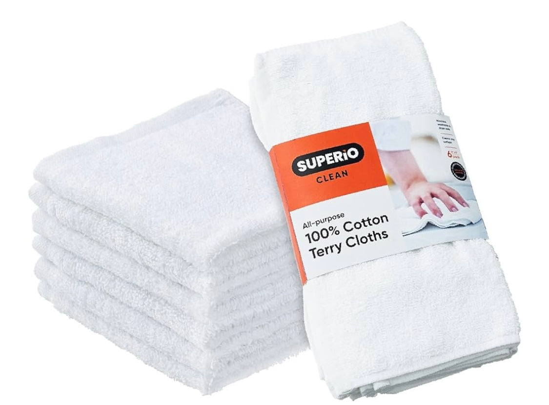 All purpose 100% cotton Terry cloth  6pk 12x12￼
