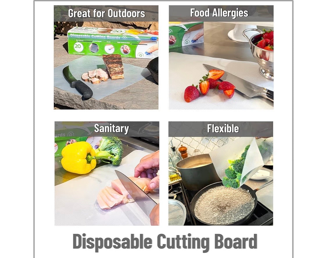 Mind Reader E-Z Board Disposable Plastic Cutting Board, 20 Square Feet, Easy Clean-Up and Convenient Use, Ideal for Camping, Hunting, Boating, and For People With Food Allergies, Clear