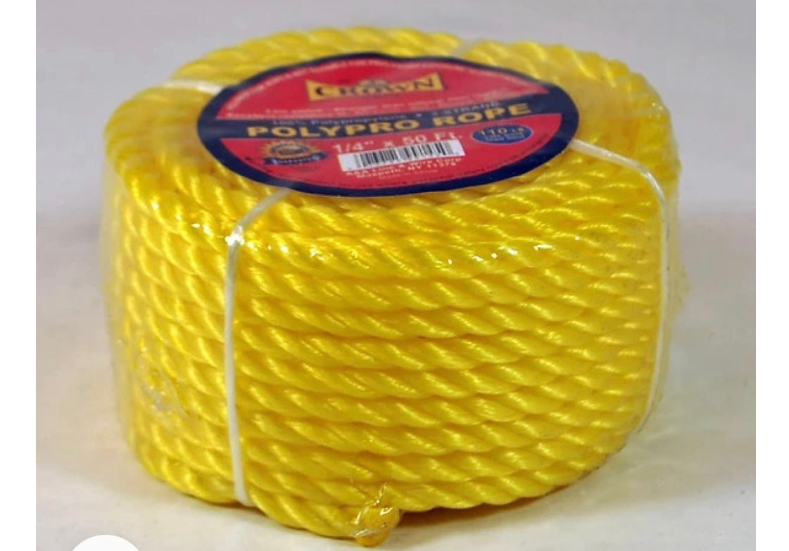 1/4” X 50ft Yellow Poly Rope