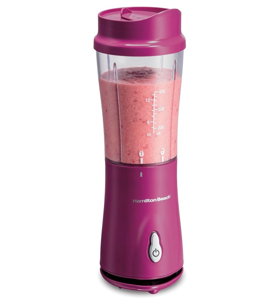 Hamilton Beach Portable Blender for Shakes and Smoothies with 14 Oz BPA Free Travel Cup and Lid, Durable Stainless Steel Blades for Powerful Blending Performance, Raspberry