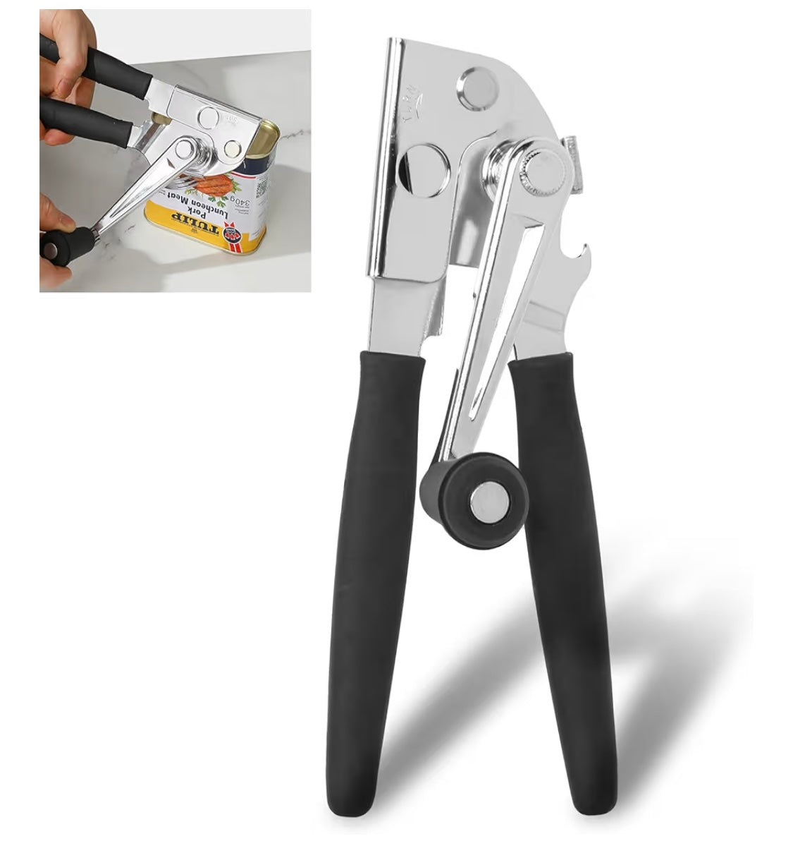 Commercial Can Opener with Magnet, Manual Heavy Duty Folding Hand Crank Can Opener Smooth Edge with Comfortable Long Handles, Fit All Size Cans, Large Cans