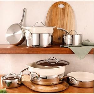 Bloomhouse 12 Piece Triply Stainless Steel Pots and Pans Cookware Set w/Non-Stick Non-Toxic Ceramic Interior, Ceramic Steamer Inserts, & 12 Protective Care Bags