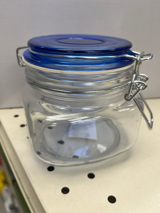 Glass jar blue top