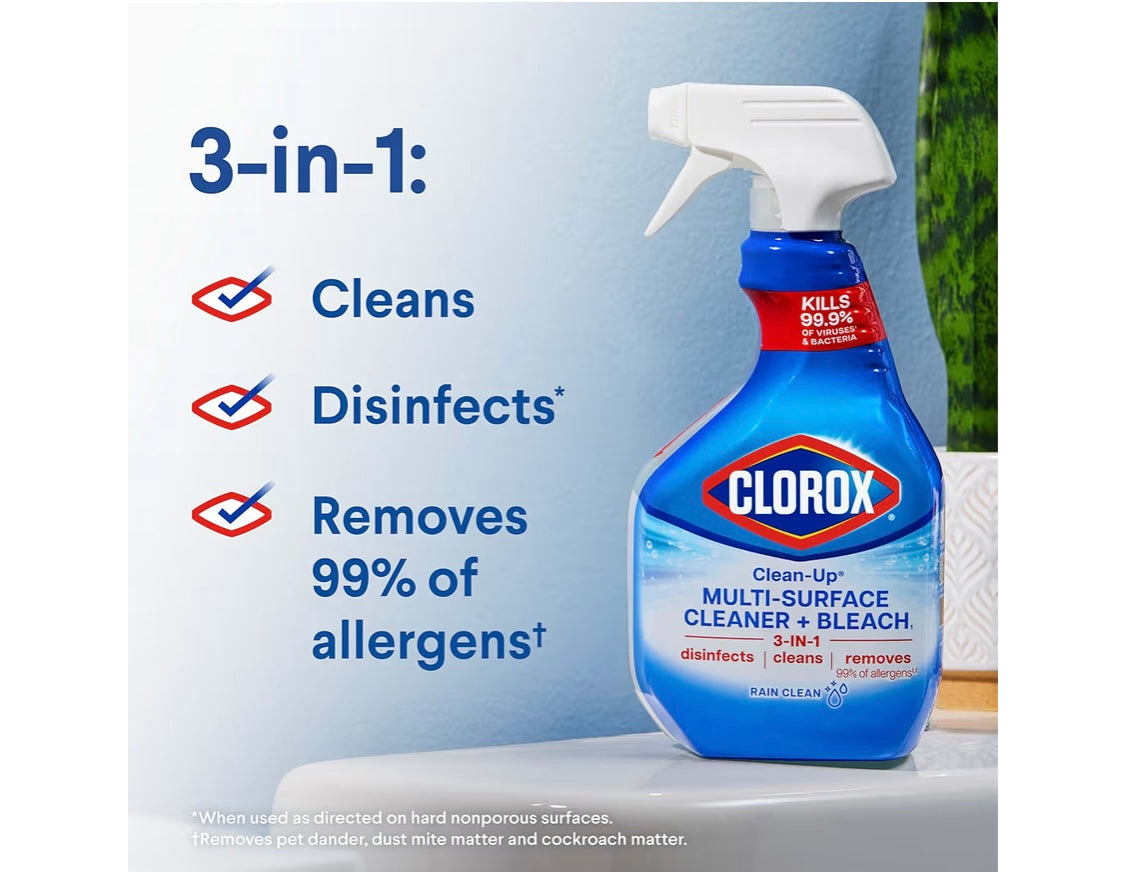 CLOROX Clean-Up Multi-Surface Cleaner with Bleach, Rain Clean, Spray, 32 Fl Oz