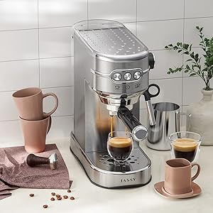JASSY Espresso Coffee Makers 20 Bar Cappuccino Machines with Milk Frother for Espresso/Cappuccino/Latte/Mocha for Home Brewing with 35 oz Removable Water Tank/Full Stainless Steel /1450W