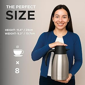 Dolcetti 68 oz (2L) Thermal Coffee Carafe Airpot Dispenser with Pump | Double Wall Stainless Steel Insulated Server for Hot or Cold Beverages | Ideal for Parties, Events and Office Use