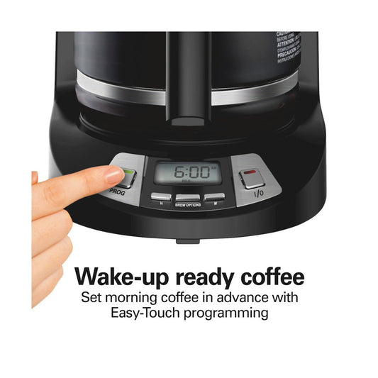 Hamilton Beach 12 Cup Programmable Coffee Maker Black 46290: Drip Coffee Machine, Nonstick Hot Plate, Brew Pause