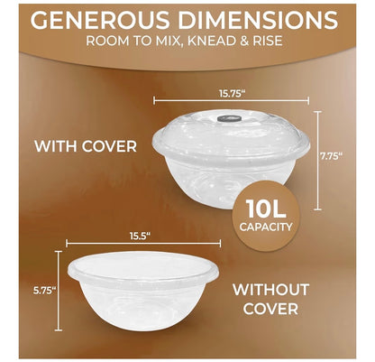 The Challah Bowl with Lid - Dough Riser - Proofer - Plastic Bowl with Cover/Lid - Extra Large 10 Liters - can fit 5Lbs of flour - Non Stick - Perfect Rise Every Time - Great Challah Bakes, Gift Idea