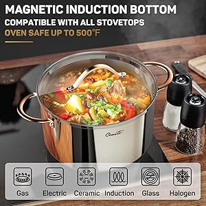 Ciwete 8 Quart Stock Pot, 3 Ply Whole Clad Stainless Steel Stock Pot, 8 QT Cooking Pot with Lid, Induction Pot for Cooking, 18/10 Stainless Steel Cookware Stockpots Oven, Gas and Dishwasher Safe