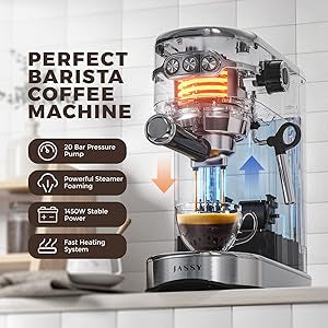 JASSY Espresso Coffee Makers 20 Bar Cappuccino Machines with Milk Frother for Espresso/Cappuccino/Latte/Mocha for Home Brewing with 35 oz Removable Water Tank/Full Stainless Steel /1450W