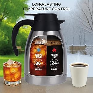 Dolcetti 68 oz (2L) Thermal Coffee Carafe Airpot Dispenser with Pump | Double Wall Stainless Steel Insulated Server for Hot or Cold Beverages | Ideal for Parties, Events and Office Use