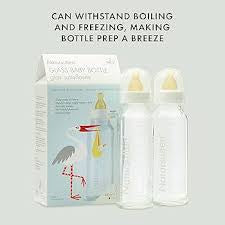 Natursutten Anti-Colic Glass Baby Bottle 2-Pack - 8 Ounce Bottles for Breastfeeding Babies - Newborn Bottles Set: Natural Rubber Slow-Flow Bottle Nipples, Seals, Valves, Baby Bottle Caps
