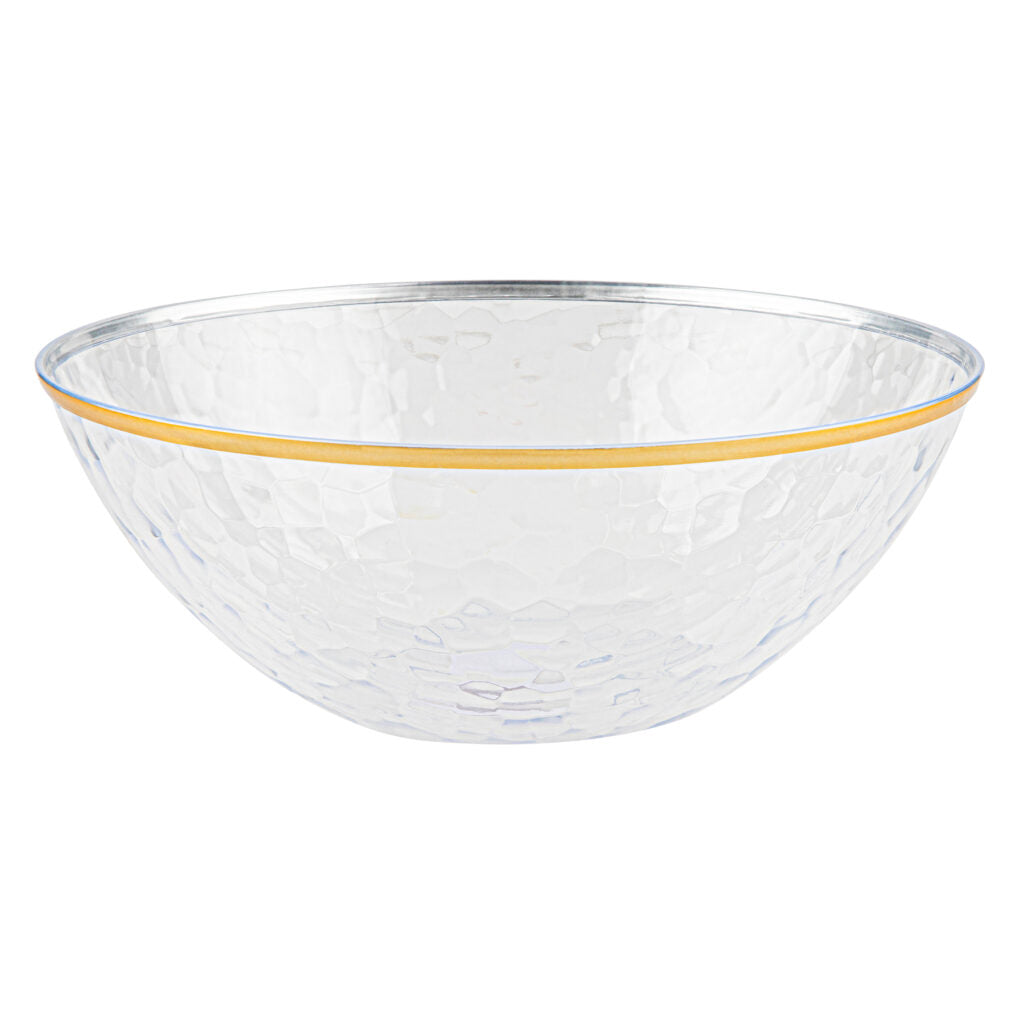 Hammered Salad Bowl 112oz Clear/Gold Rim